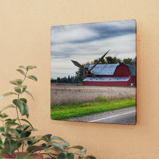 U R There Photography Brown City Red II Rustic Farmhouse Acrylic Analog Wall Clock