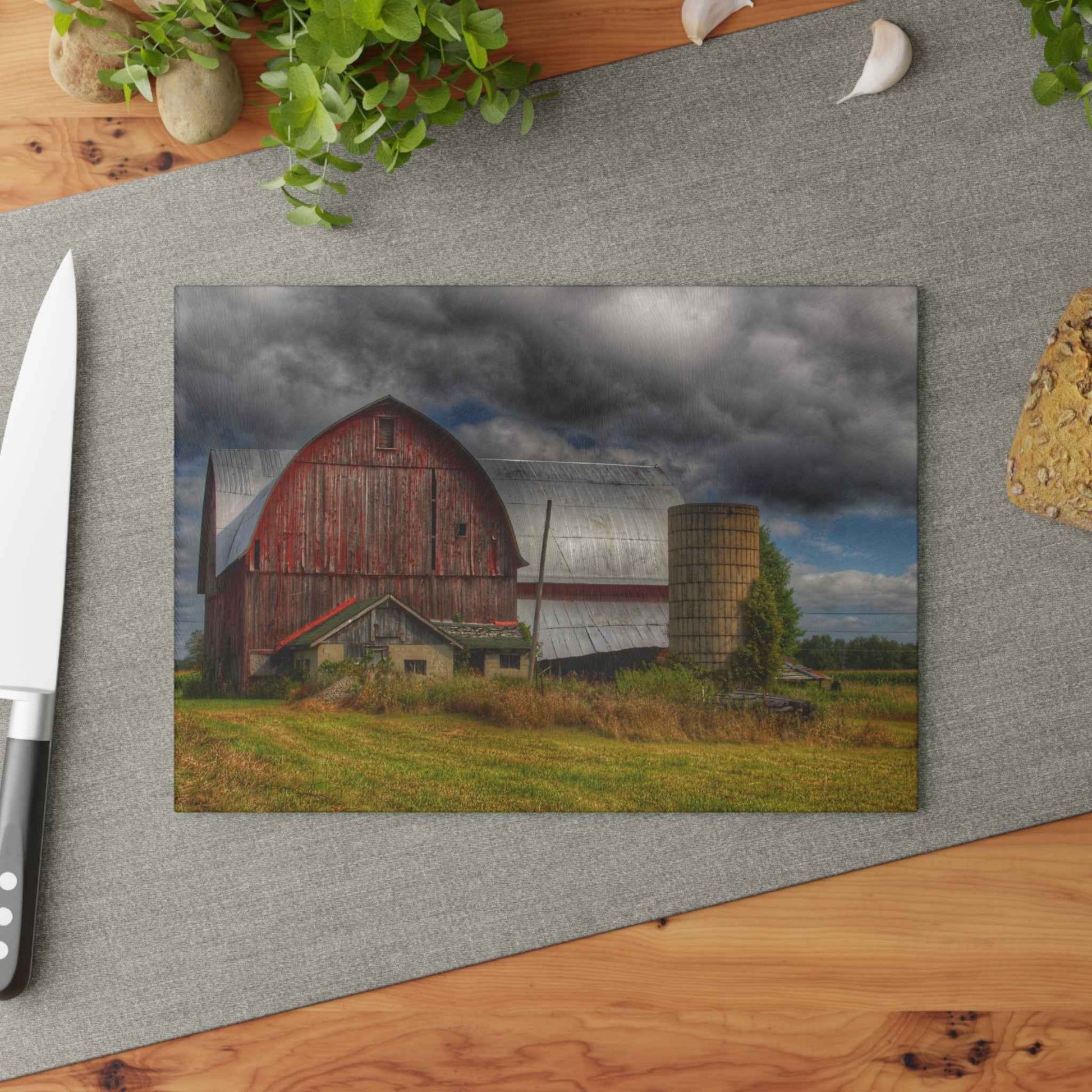 U R There Photography Valentine Road Red I Rustic Farmhouse Tempered-Glass Cutting Board