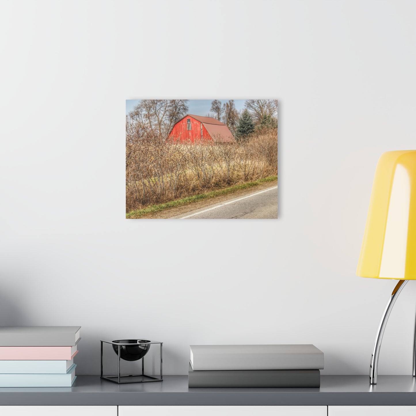 U R There Photography South Lake Pleasant Road Red Rustic Farmhouse Acrylic Wall Print