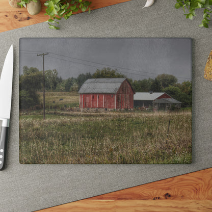 U R There Photography North Lake Road Red I Rustic Farmhouse Tempered-Glass Cutting Board