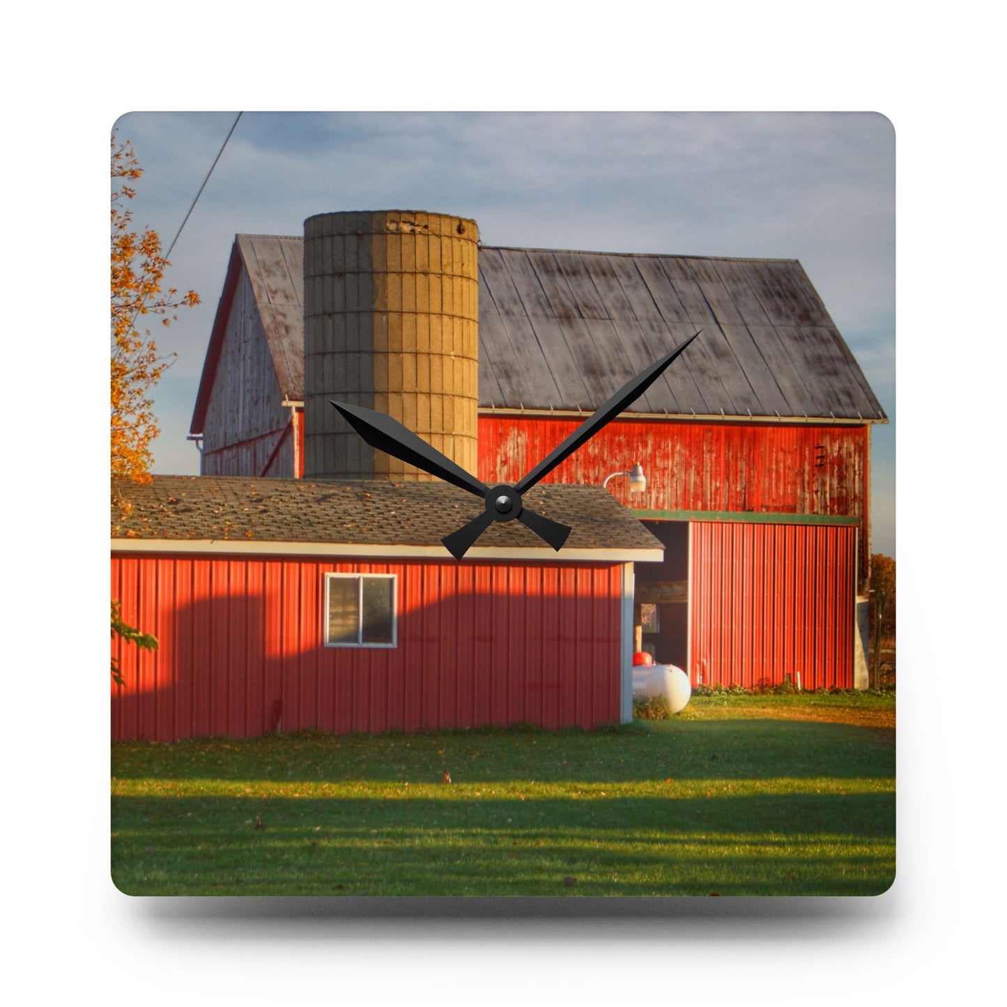 U R There Photography Peck Road Reds Rustic Farmhouse Acrylic Analog Wall Clock