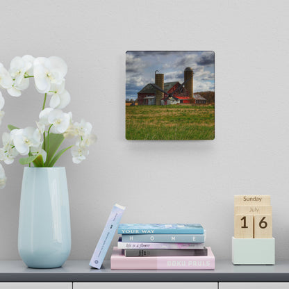 U R There Photography Centerline Road Red Rustic Farmhouse Acrylic Analog Wall Clock