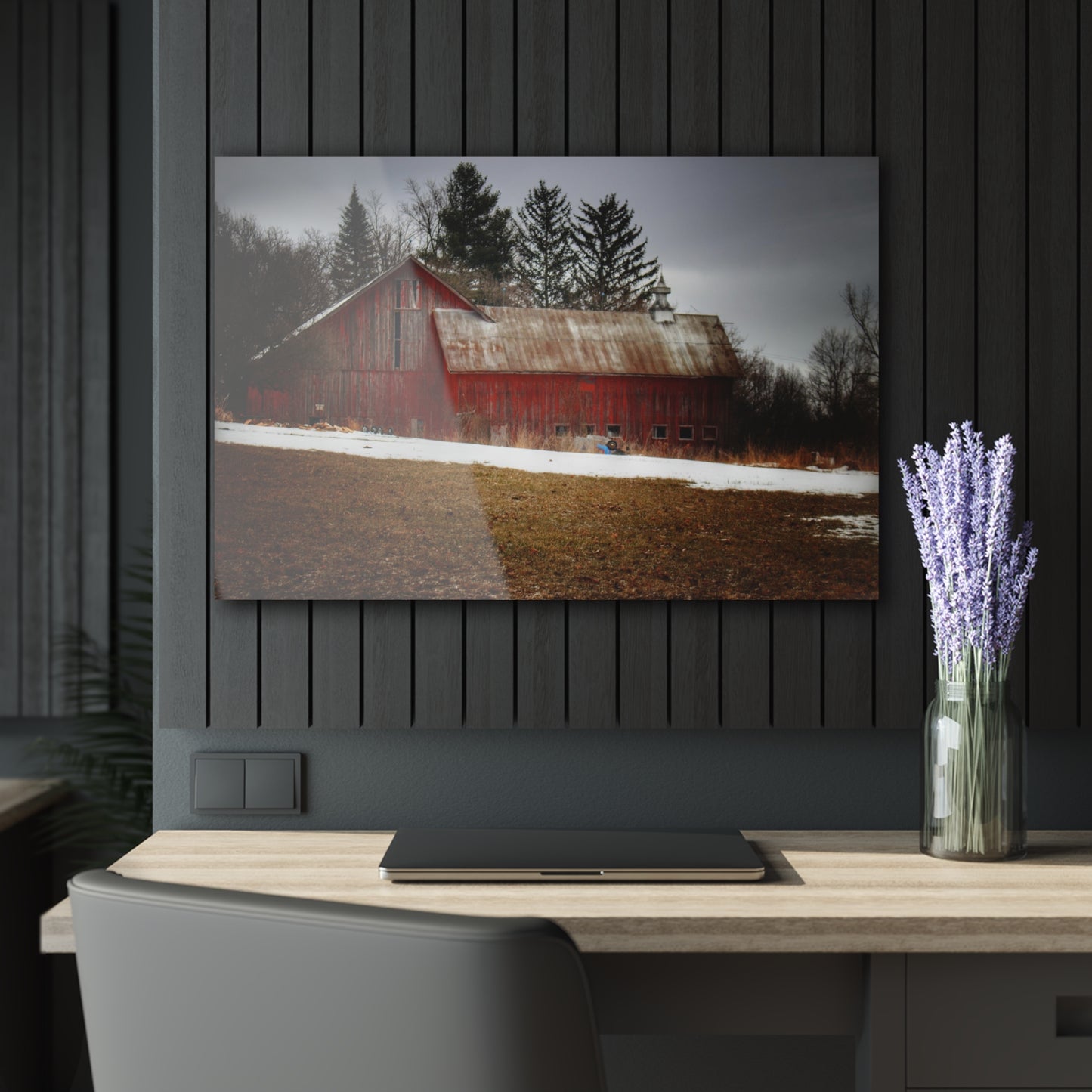 U R There Photography Blacks Corners Road Red Rustic Farmhouse Acrylic Wall Print