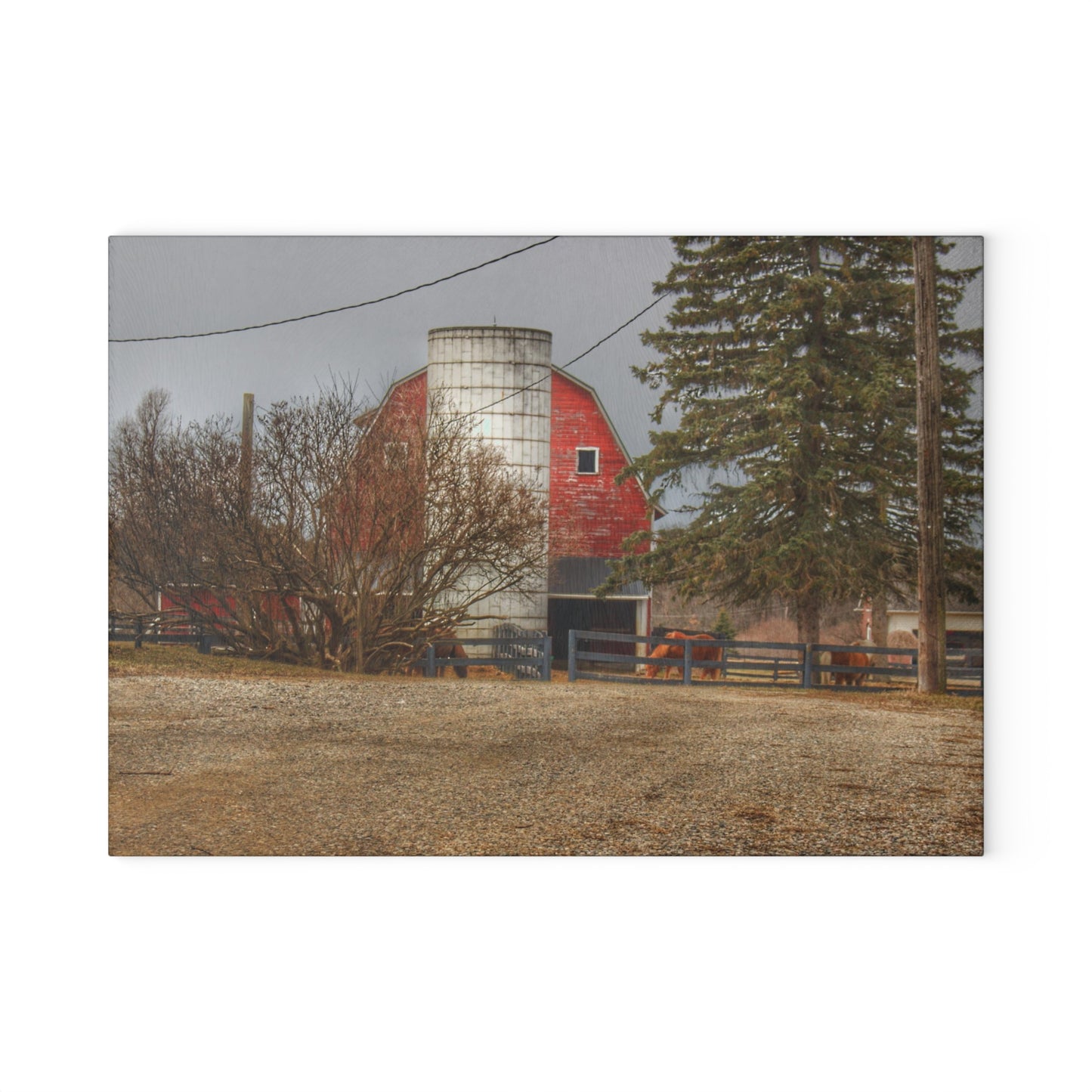 U R There Photography Blood Road Red and Horses Rustic Farmhouse Tempered-Glass Cutting Board