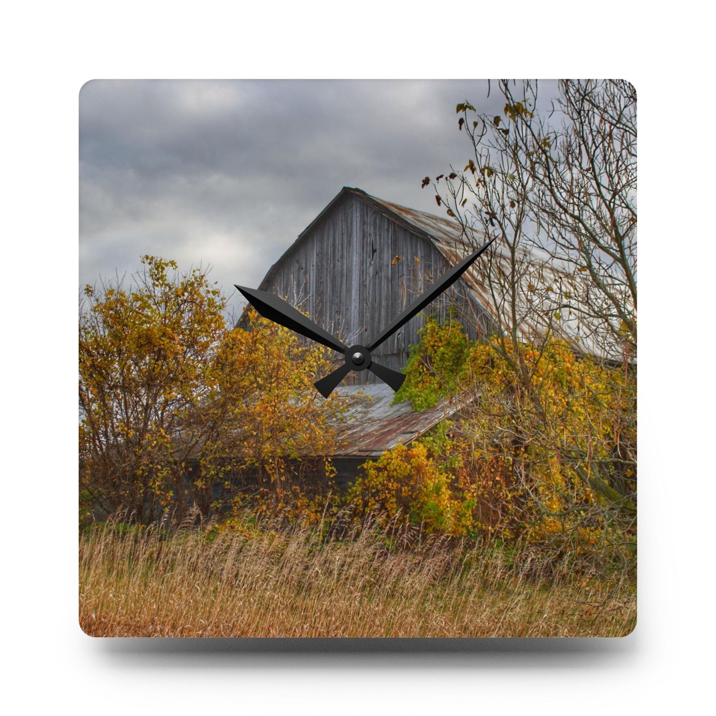 U R There Photography Church Road Grey IV Rustic Farmhouse Wall Clock