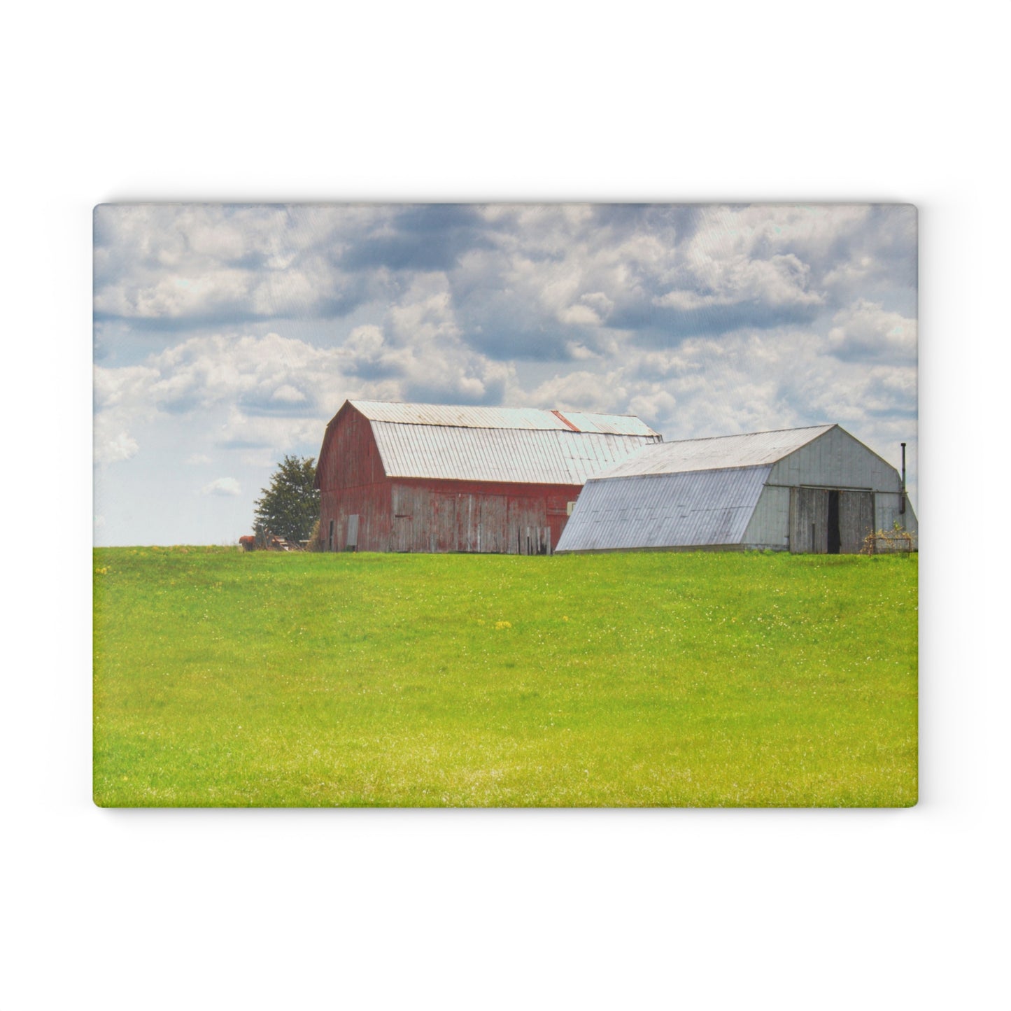 U R There Photography Henderson Hilltop Red Rustic Farmhouse Tempered-Glass Cutting Board