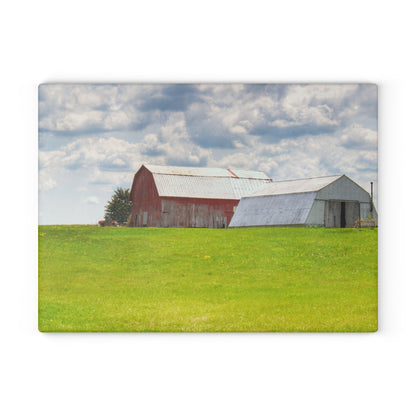 U R There Photography Henderson Hilltop Red Rustic Farmhouse Tempered-Glass Cutting Board