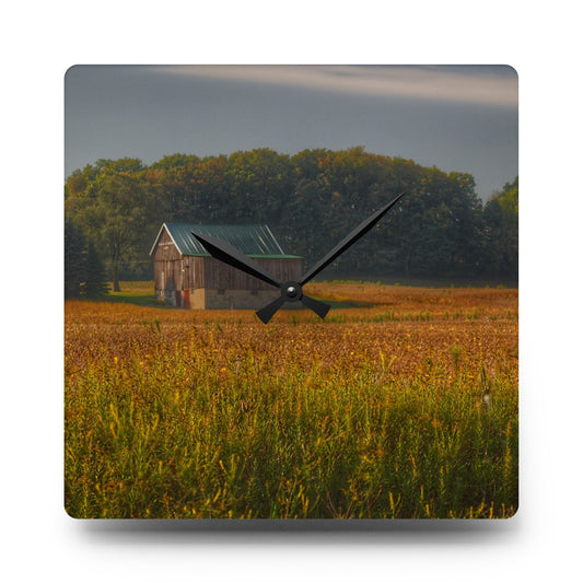 Snover Grey I Rustic Farmhouse Acrylic Analog Wall Clock 10.75'' × 10.75'' (Square)