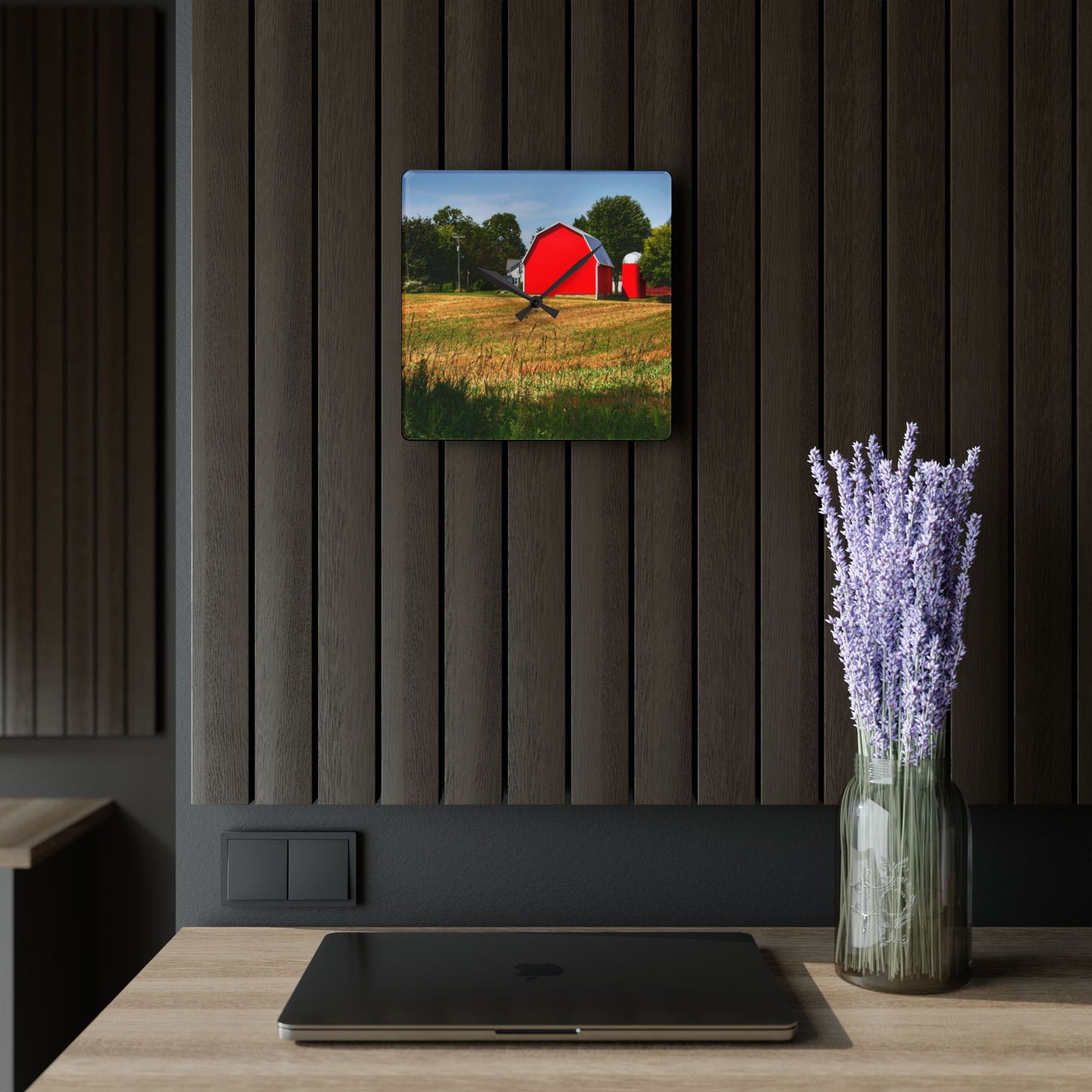 U R There Photography Bristol Road Red and Silo Rustic Farmhouse Wall Clock