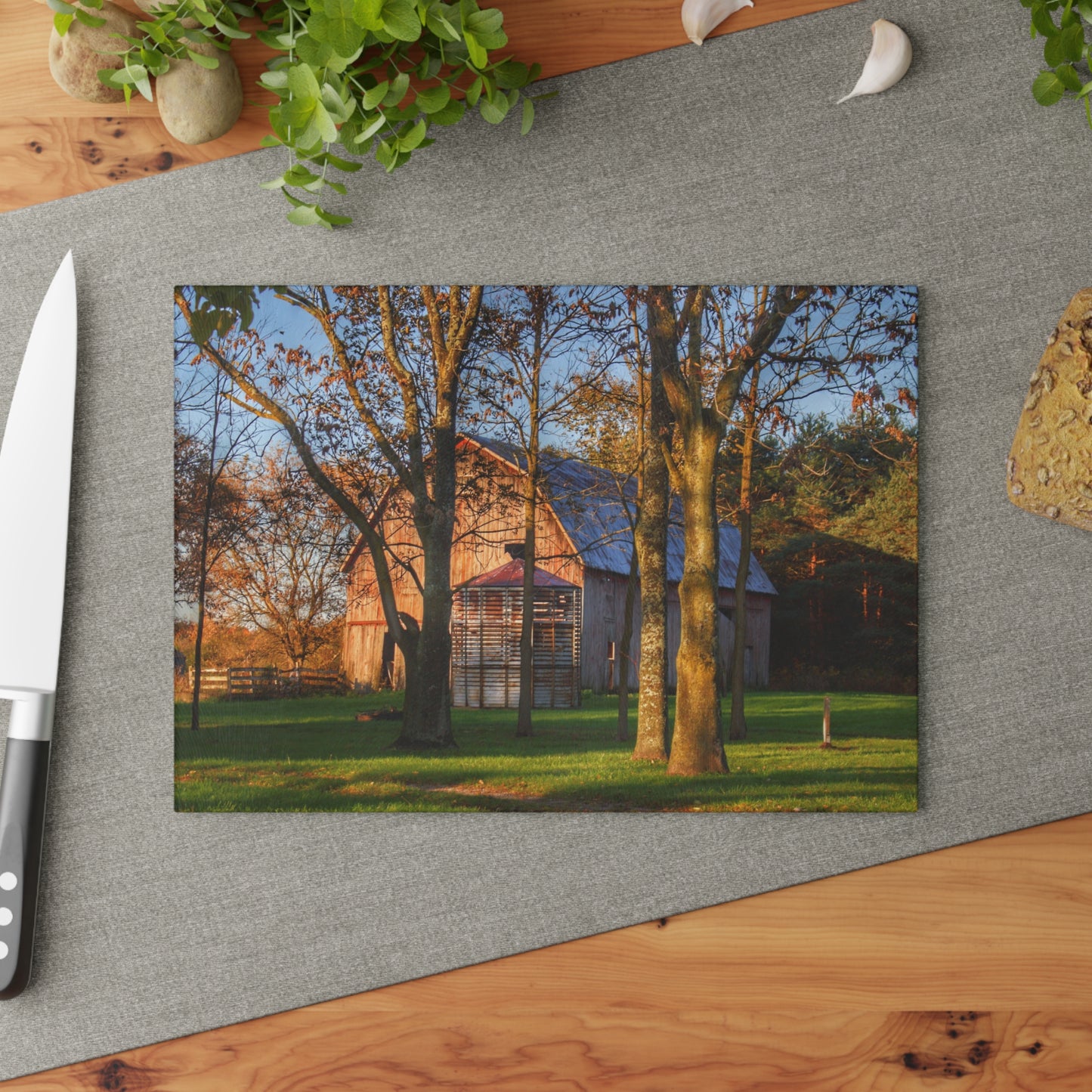 U R There Photography Hunters Creek Hidden Red Rustic Farmhouse Tempered-Glass Cutting Board
