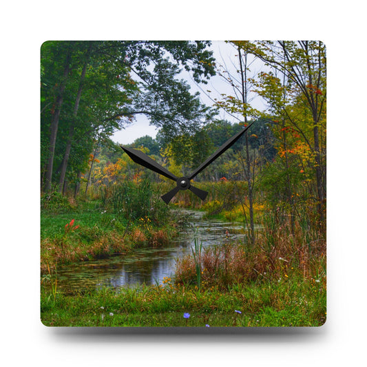 U R There Photography A River Runs Through It Rustic Farmhouse Acrylic Analog Wall Clock 10.75'' × 10.75'' (Square)
