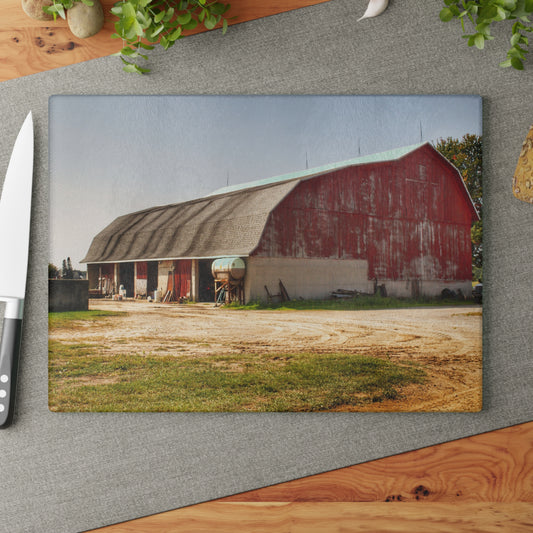 U R There Photography Quonset Barn Rustic Farmhouse Tempered-Glass Cutting Board