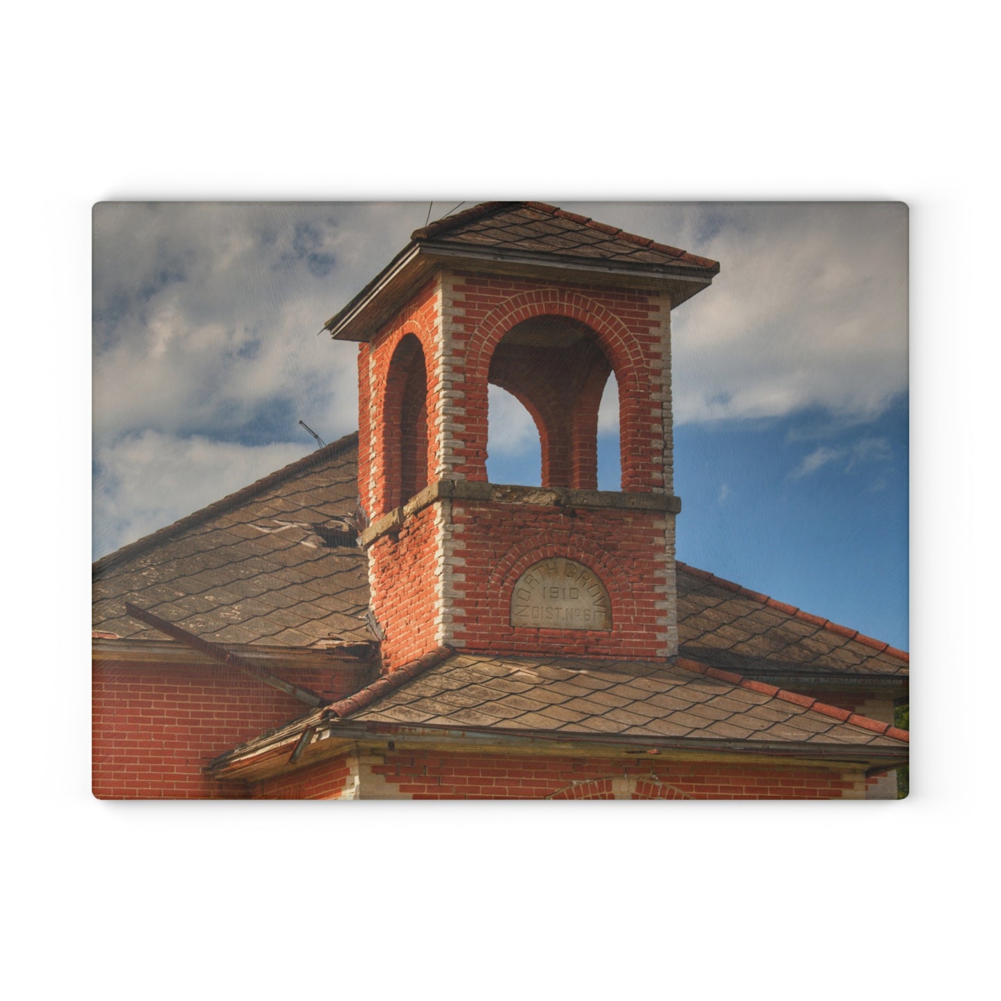 U R There Photography North Grove Road Schoolhouse II Rustic Farmhouse Tempered-Glass Cutting Board