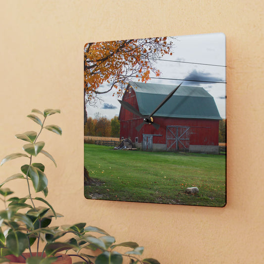 U R There Photography Bowers Roadside Red Rustic Farmhouse Acrylic Analog Wall Clock