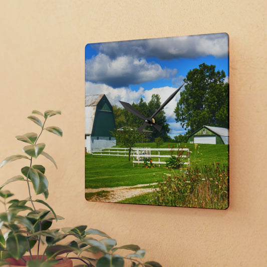 U R There Photography Hough Road Greens Rustic Farmhouse Acrylic Analog Wall Clock