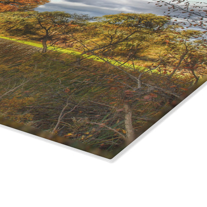 U R There Photography Fall Pond on Sutton Road Rustic Farmhouse Tempered-Glass Cutting Board