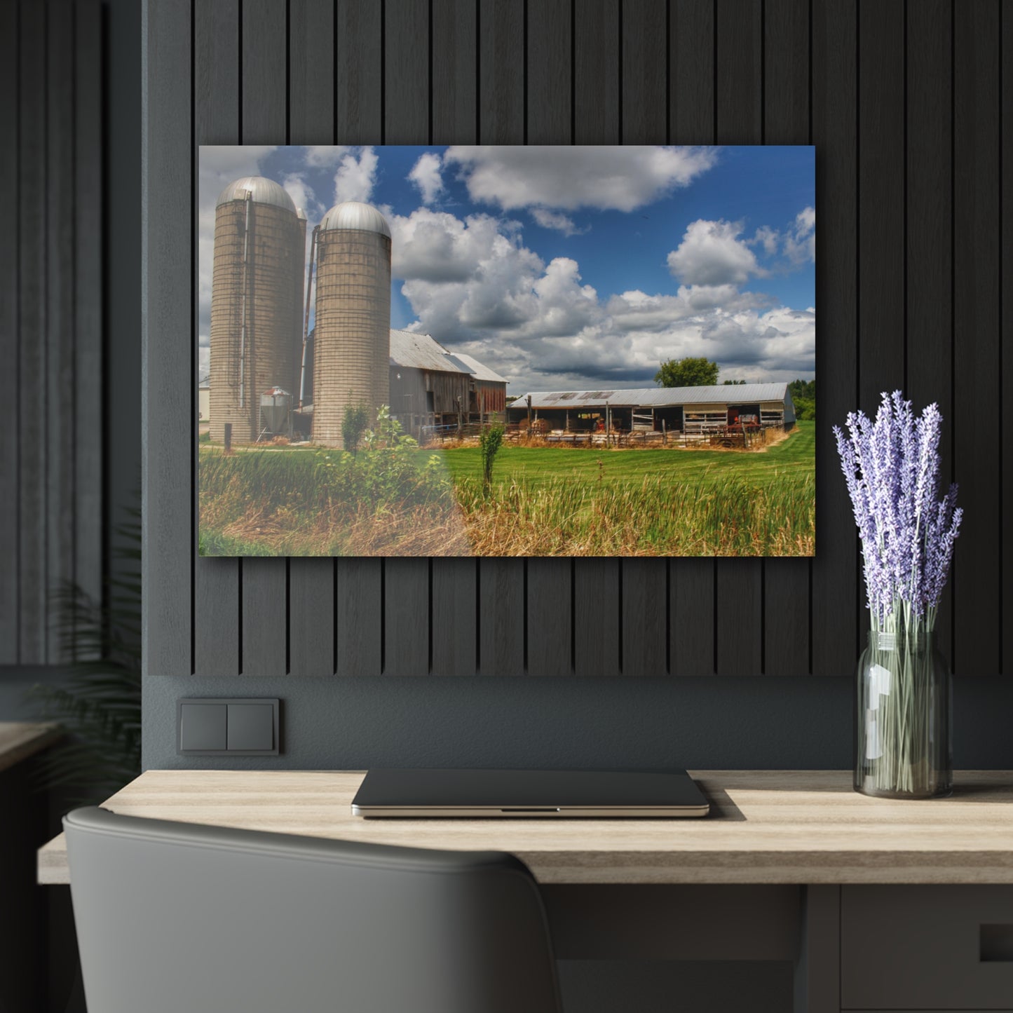 U R There Photography Millington Grey and Silos Rustic Farmhouse Acrylic Wall Print