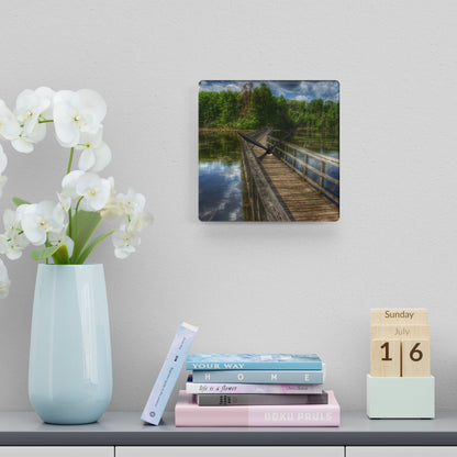 U R There Photography Linear Park Bridge In Lapeer III Rustic Farmhouse Acrylic Analog Wall Clock