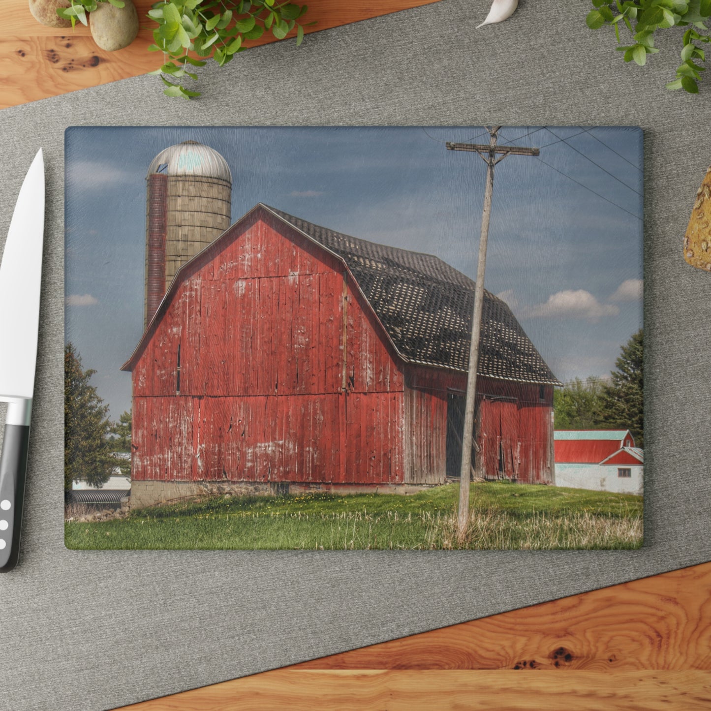 U R There Photography Hollenbeck Road Red II Rustic Farmhouse Tempered-Glass Cutting Board