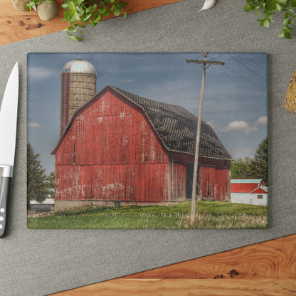 U R There Photography Hollenbeck Road Red II Rustic Farmhouse Tempered-Glass Cutting Board