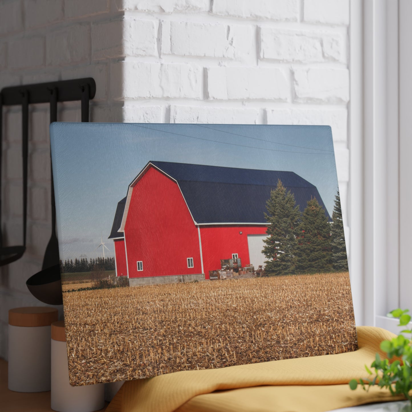 U R There Photography Kirk Road Modern Red Rustic Farmhouse Tempered-Glass Cutting Board