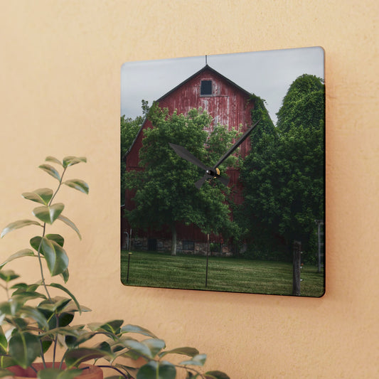 U R There Photography Otter Lake Road Hidden Red Rustic Farmhouse Acrylic Analog Wall Clock