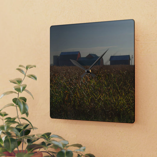 U R There Photography Slattery Road Farm and Cornfield I Rustic Farmhouse Acrylic Analog Wall Clock