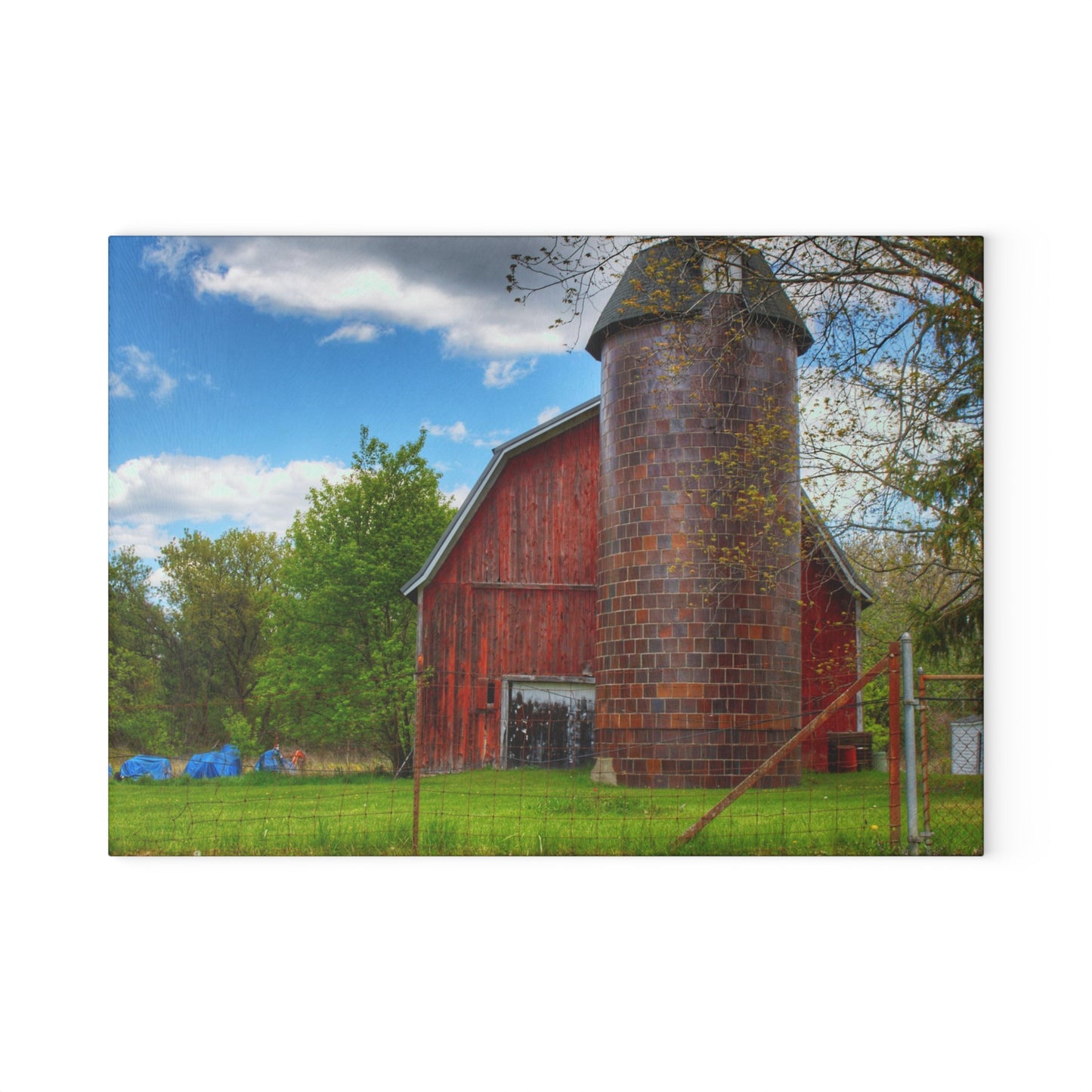 U R There Photography Mead Road Red Rustic Farmhouse Tempered-Glass Cutting Board