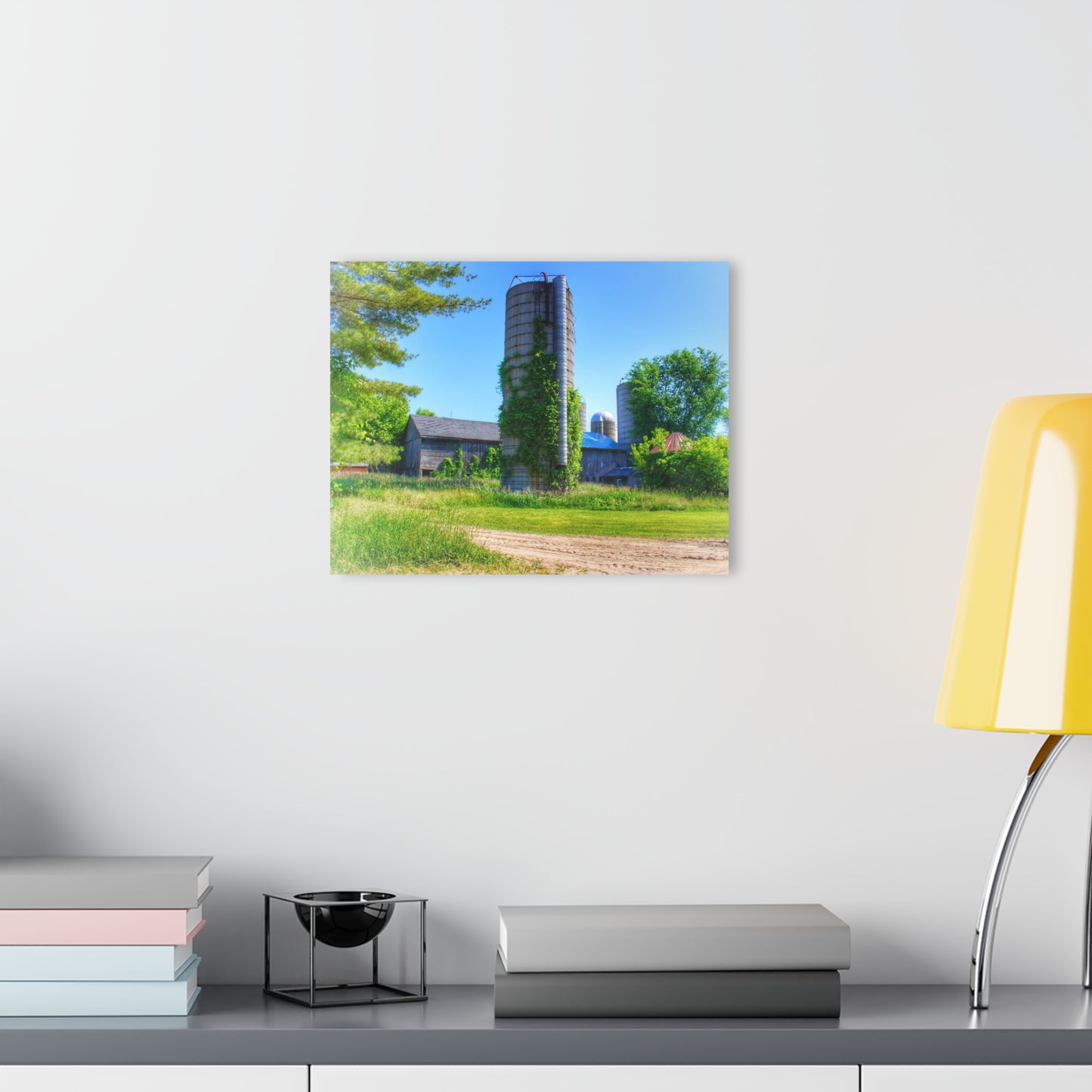 U R There Photography Bordman Road Old Grey and Silo II Rustic Farmhouse Acrylic Wall Print