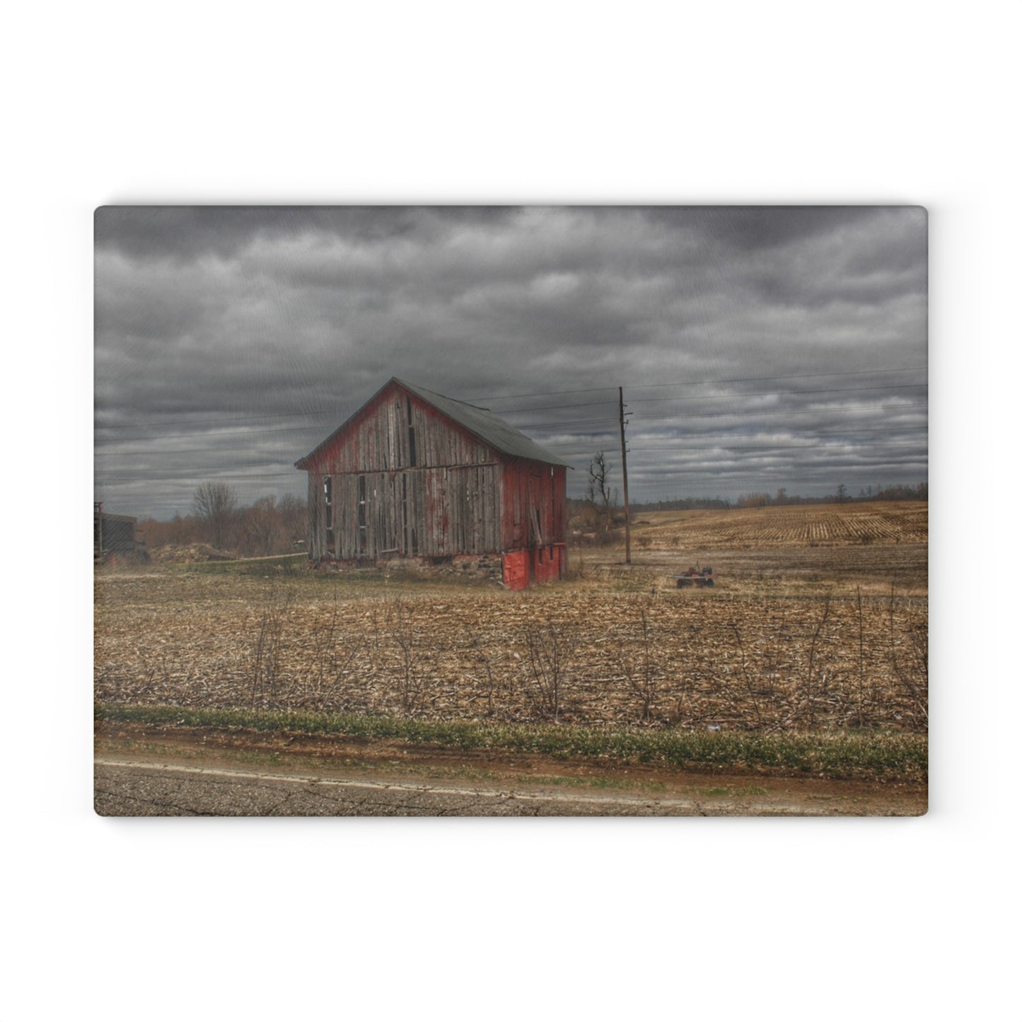 U R There Photography Barnes Road Little Red III Rustic Farmhouse Tempered-Glass Cutting Board