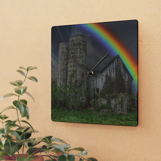 U R There Photography Somewhere Under the Rainbow Rustic Farmhouse Acrylic Analog Wall Clock