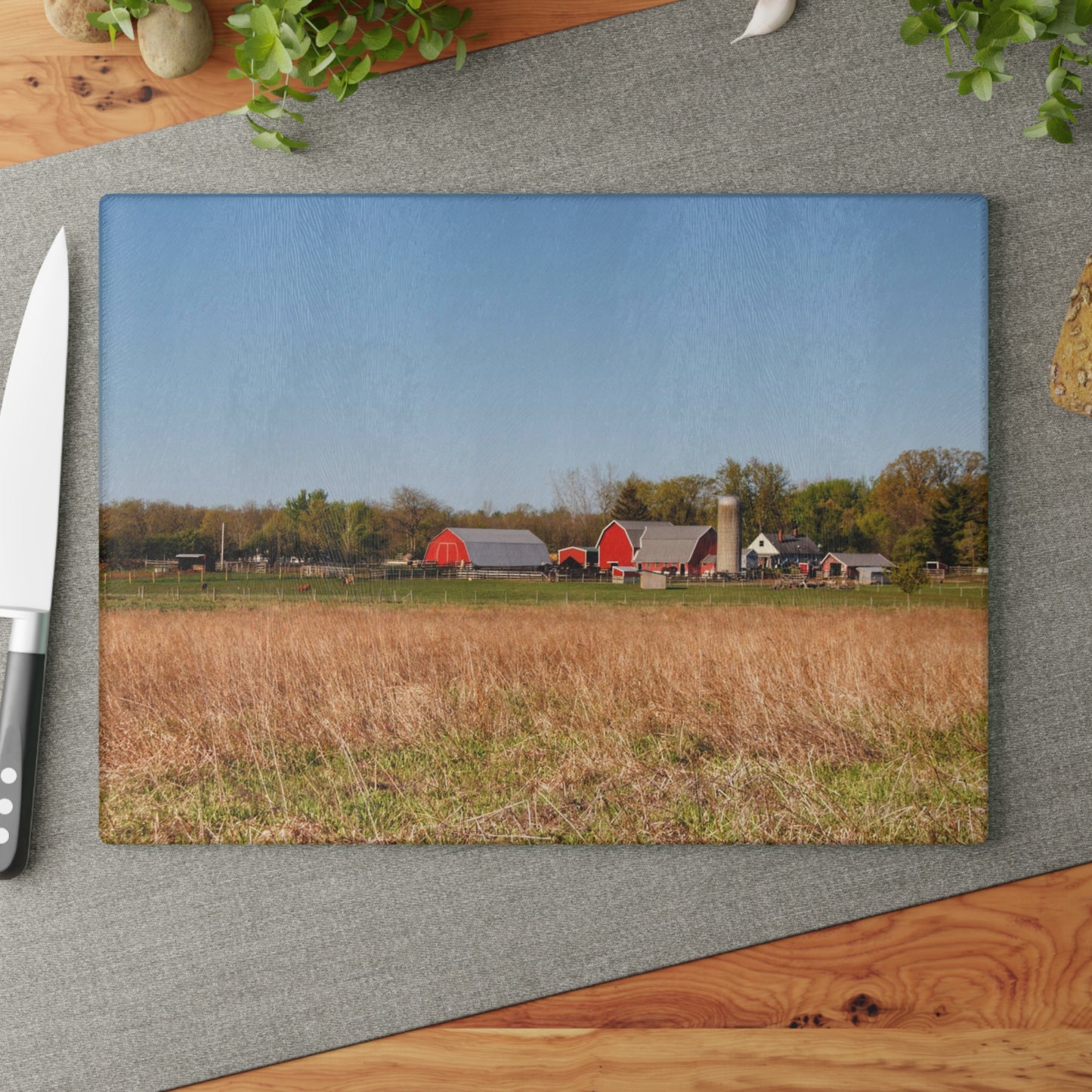 U R There Photography East Millington Road Farm Rustic Farmhouse Tempered-Glass Cutting Board