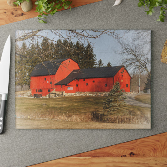 U R There Photography Thomas Road Patriot Barn Rustic Farmhouse Tempered-Glass Cutting Board