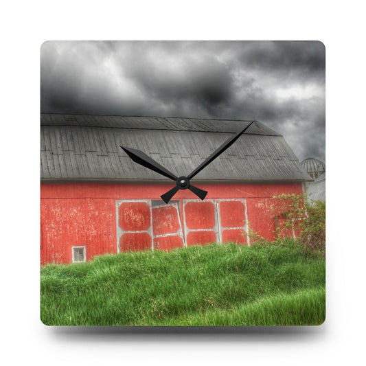 Stanley Road Red II Rustic Farmhouse Acrylic Analog Wall Clock 10.75'' × 10.75'' (Square)