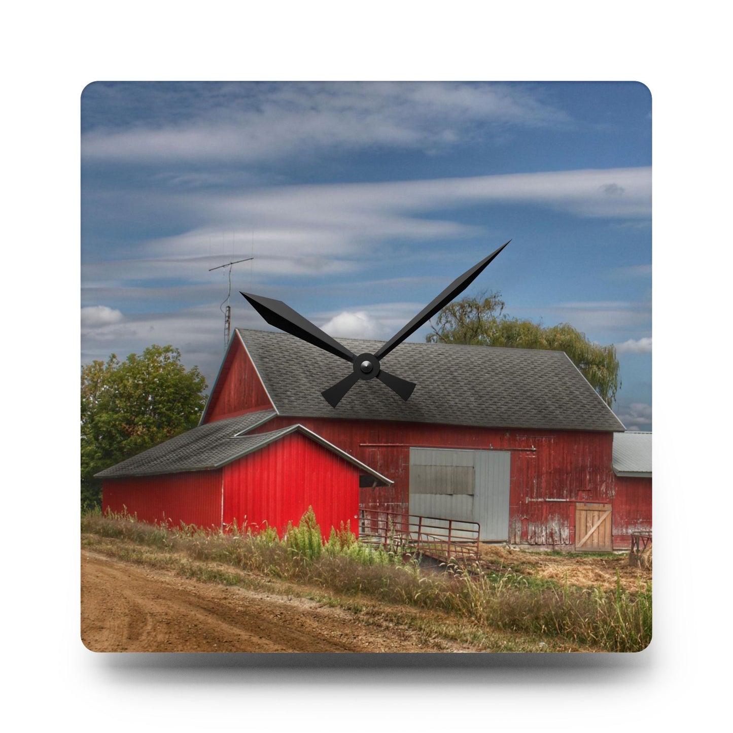 U R There Photography Wheeling Road Horse Barn Rustic Farmhouse Acrylic Analog Wall Clock