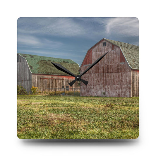 U R There Photography Vassar Twin Reds Rustic Farmhouse Acrylic Analog Wall Clock 10.75'' × 10.75'' (Square)