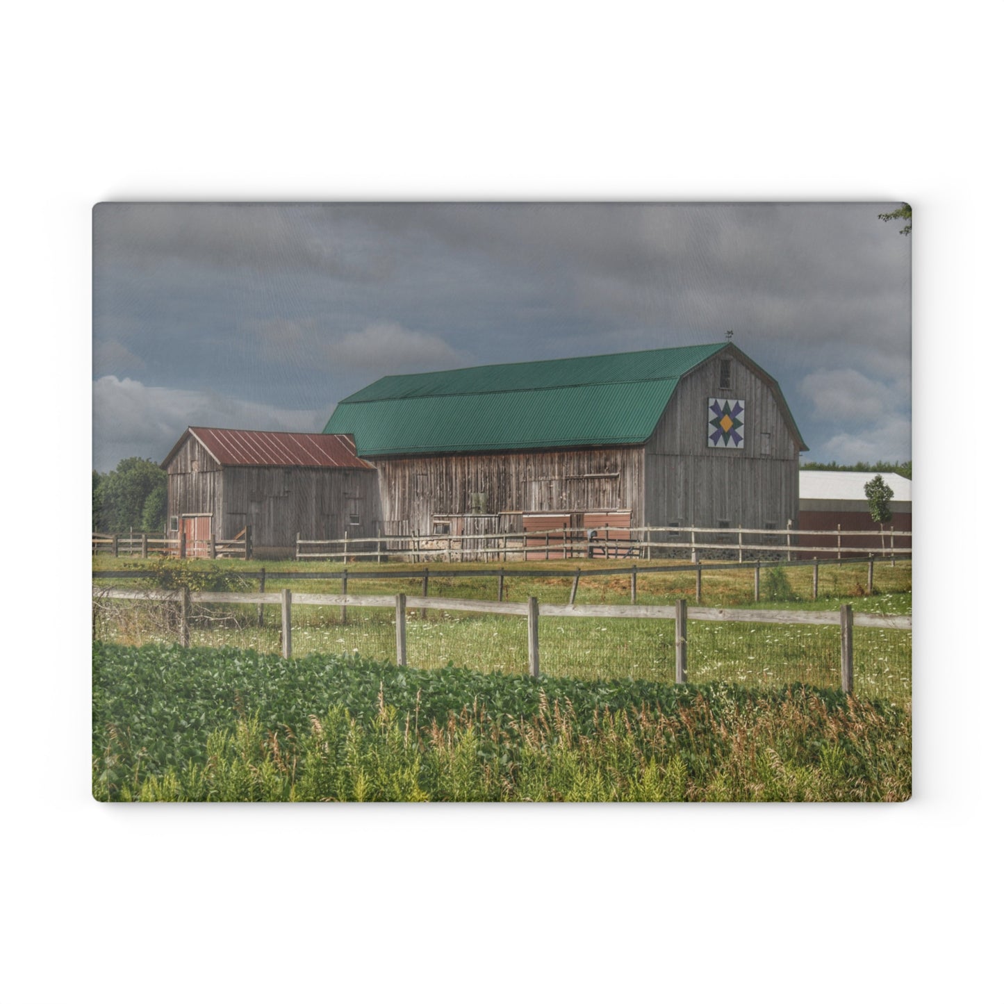 U R There Photography West Millington Road Grey Quilt Rustic Farmhouse Tempered-Glass Cutting Board