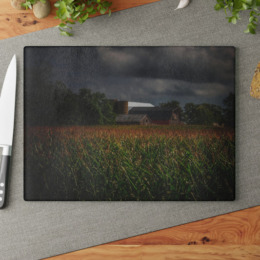 U R There Photography Bishop Road Beyond the Corn Rustic Farmhouse Tempered-Glass Cutting Board