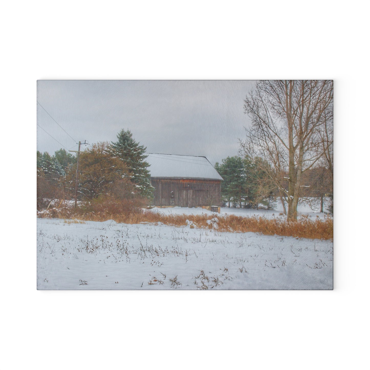U R There Photography Hosner Road Grey in Winter Rustic Farmhouse Tempered-Glass Cutting Board