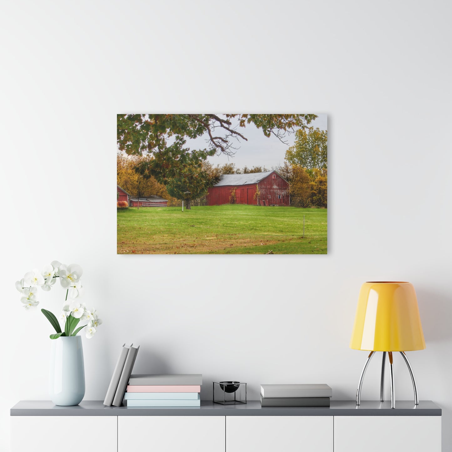U R There Photography Hill Road Roadside Red Rustic Farmhouse Acrylic Wall Print