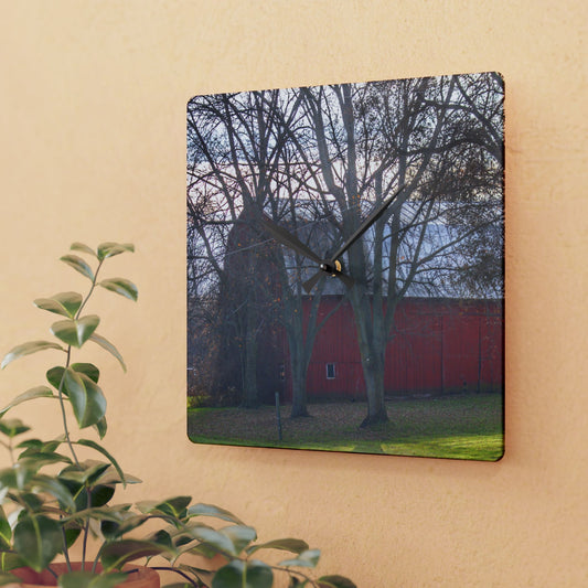U R There Photography Vienna Road Hidden Red Rustic Farmhouse Acrylic Analog Wall Clock