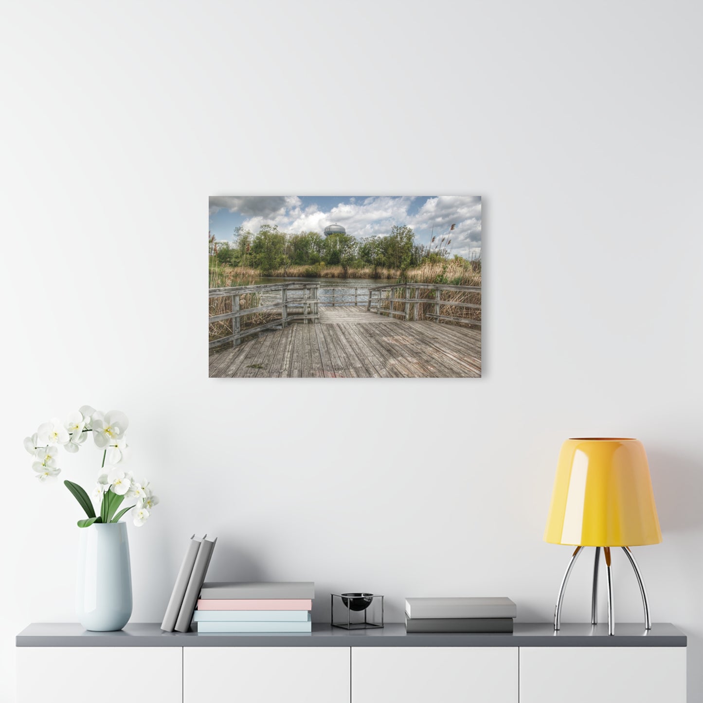 U R There Photography Bridge Overlooking Water Tower Park in Lapeer Rustic Farmhouse Acrylic Wall Print