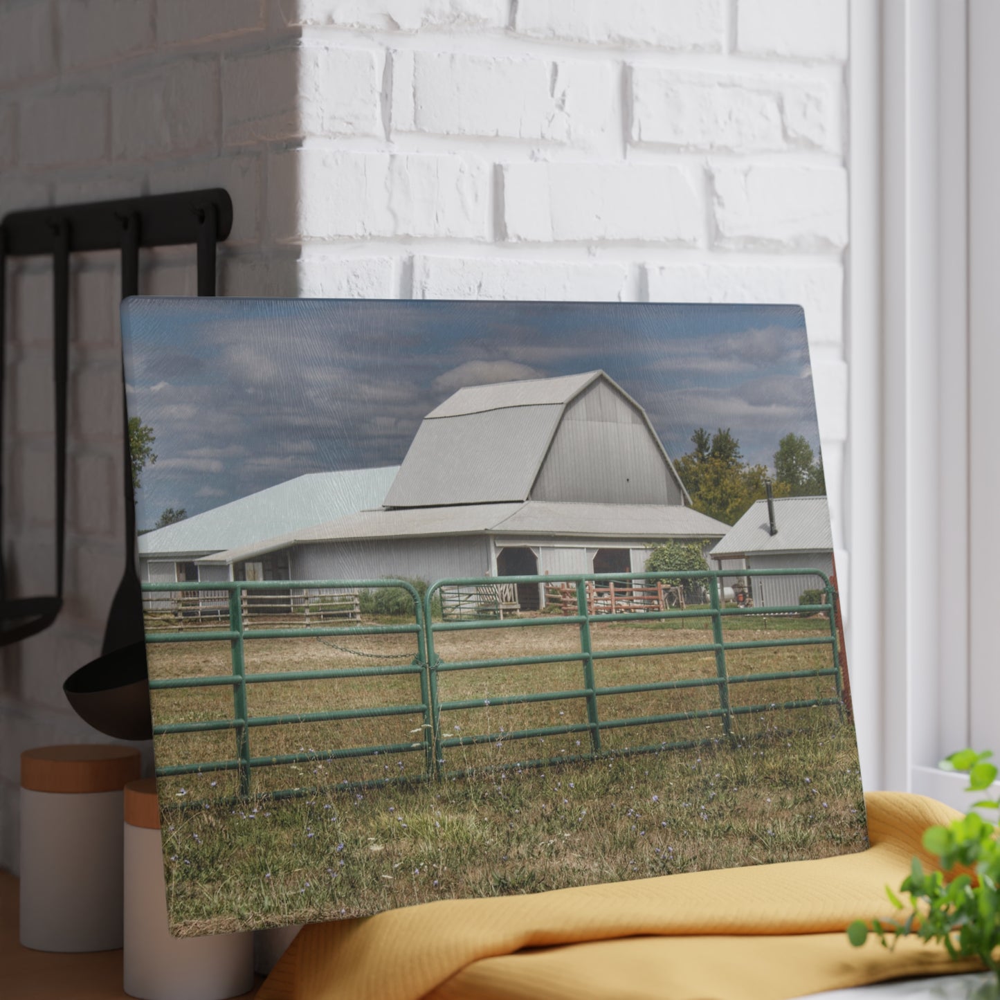 U R There Photography Petz Road Grey Rustic Farmhouse Tempered-Glass Cutting Board