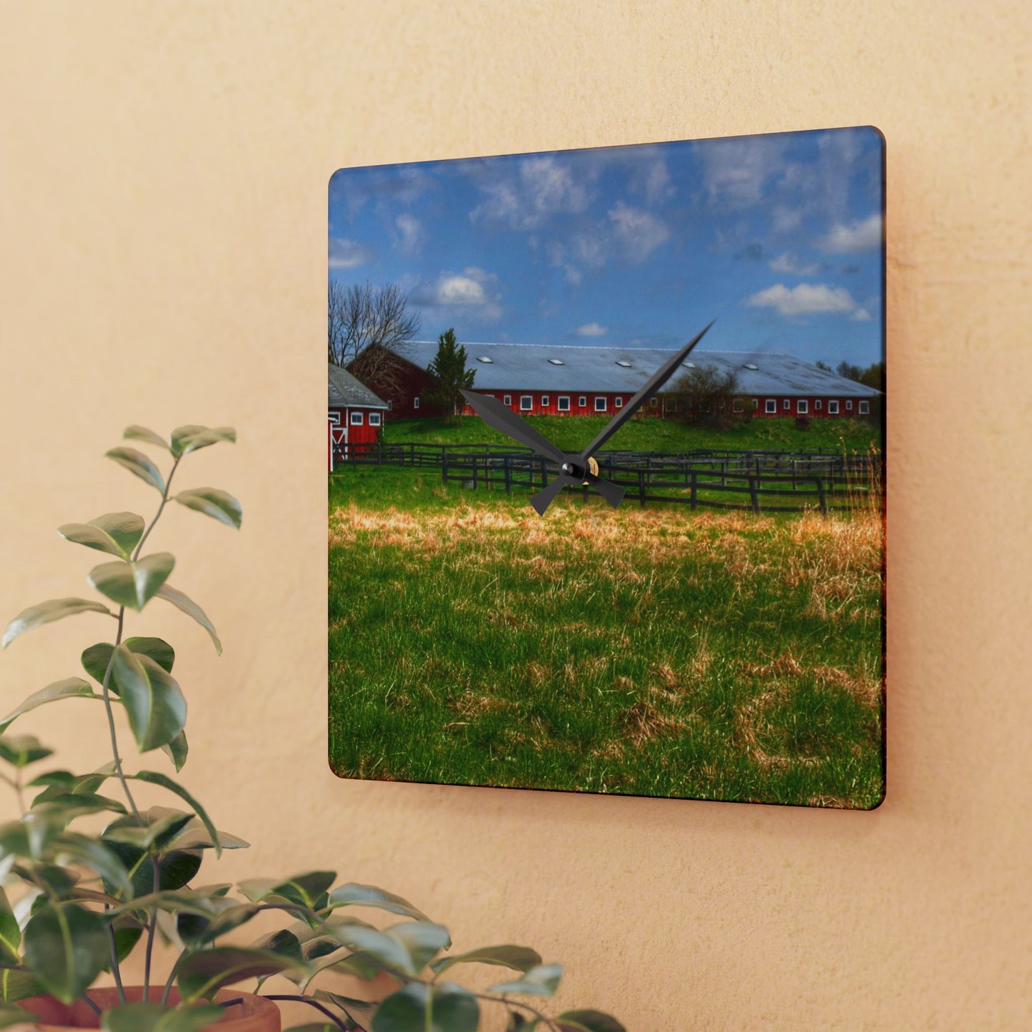 U R There Photography Delano Road Hillside Red Rustic Farmhouse Acrylic Analog Wall Clock