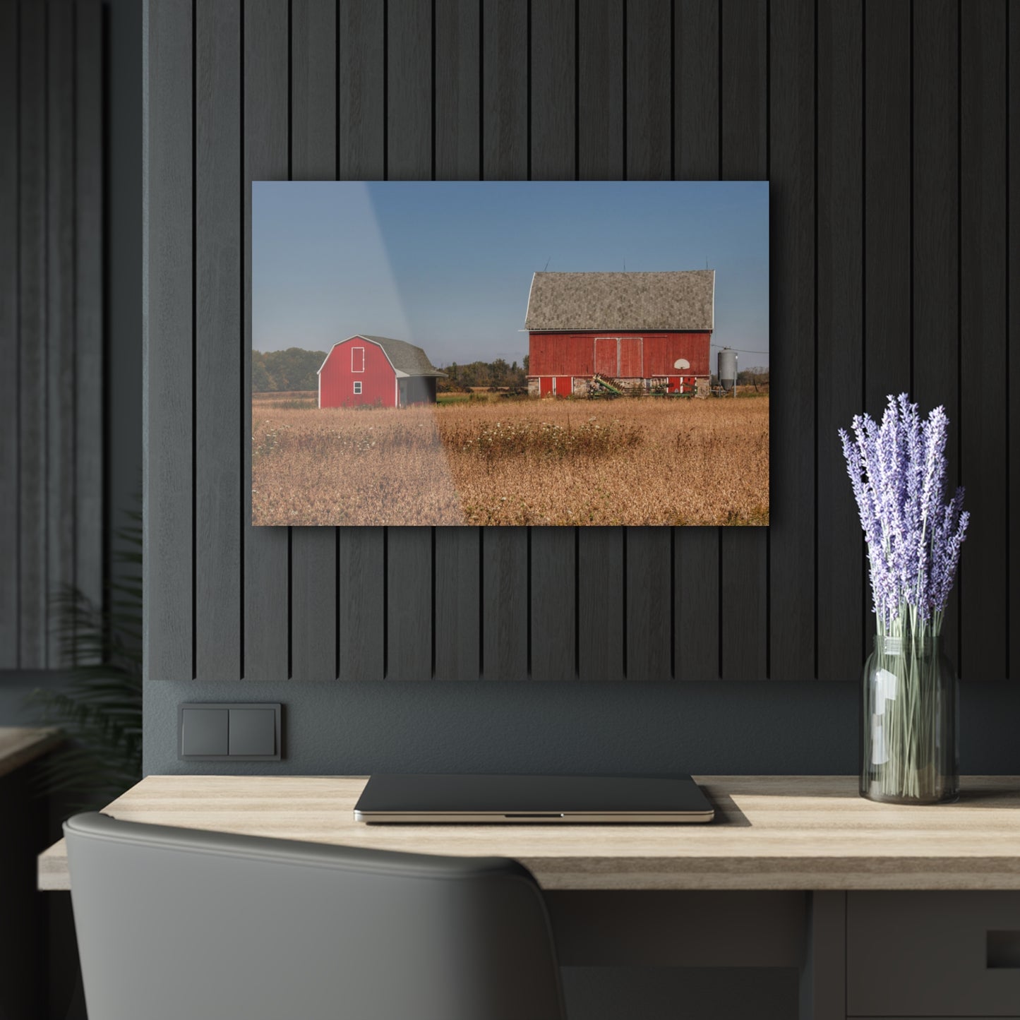 U R There Photography Brown City Wellman Line Road Reds Rustic Farmhouse Acrylic Wall Print