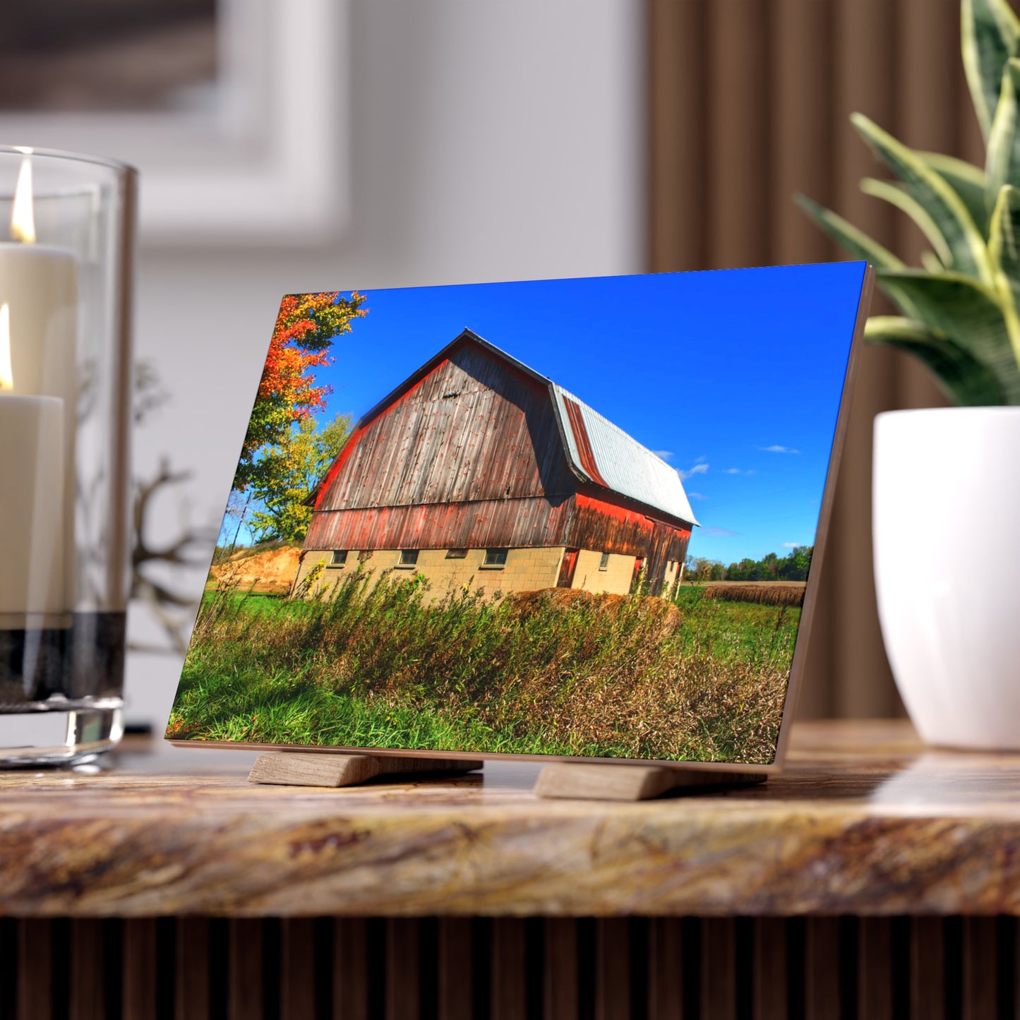 U R There Photography Byington Road Red II Rustic Farmhouse Decorative Ceramic Tile