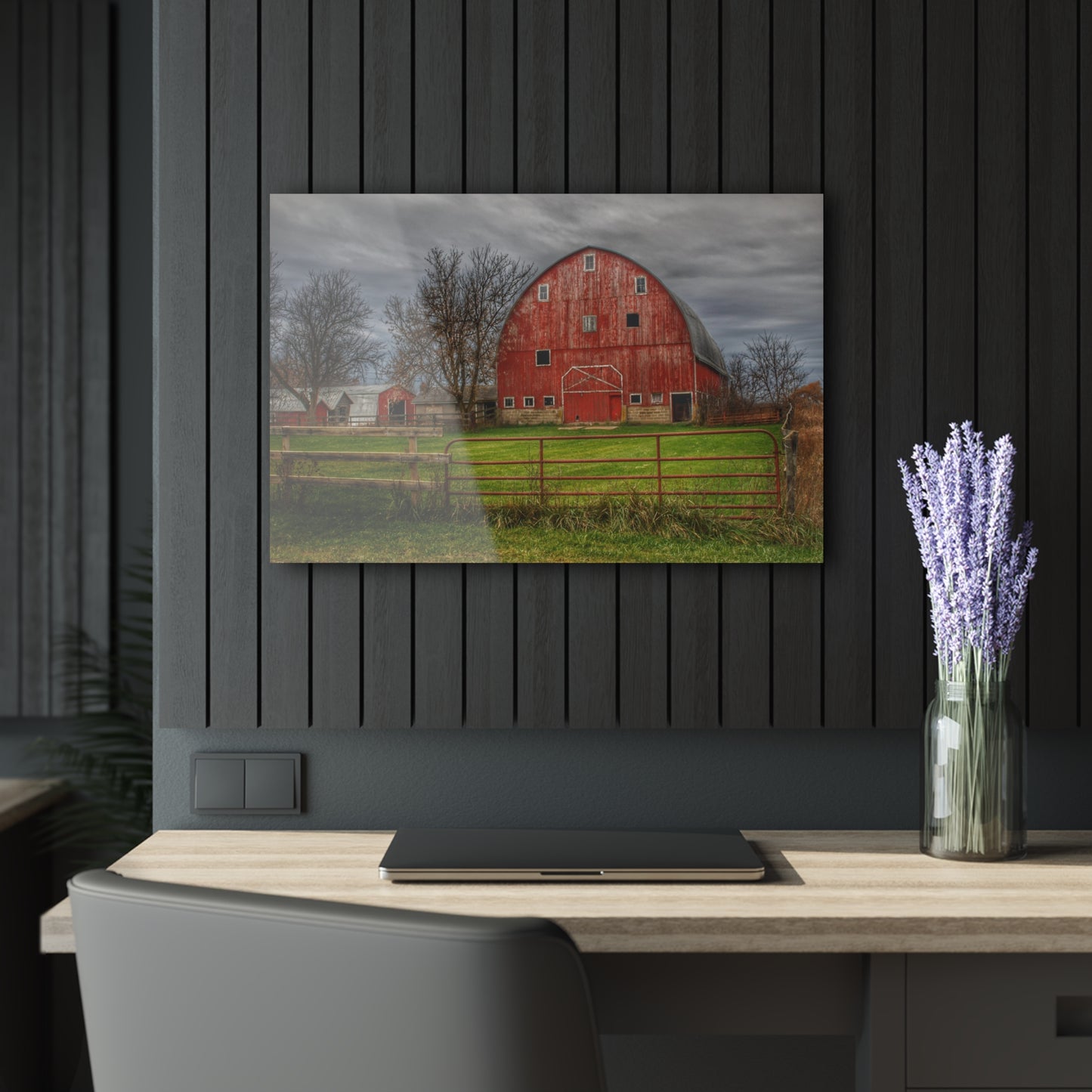 U R There Photography Beyond the Fence Red Rustic Farmhouse Acrylic Wall Print
