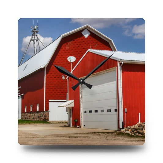 Darbee Red Rustic Farmhouse Acrylic Analog Wall Clock 10.75'' × 10.75'' (Square)