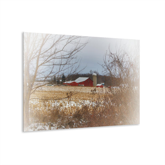 U R There Photography Brook Road Red in Winter Rustic Farmhouse Acrylic Wall Print