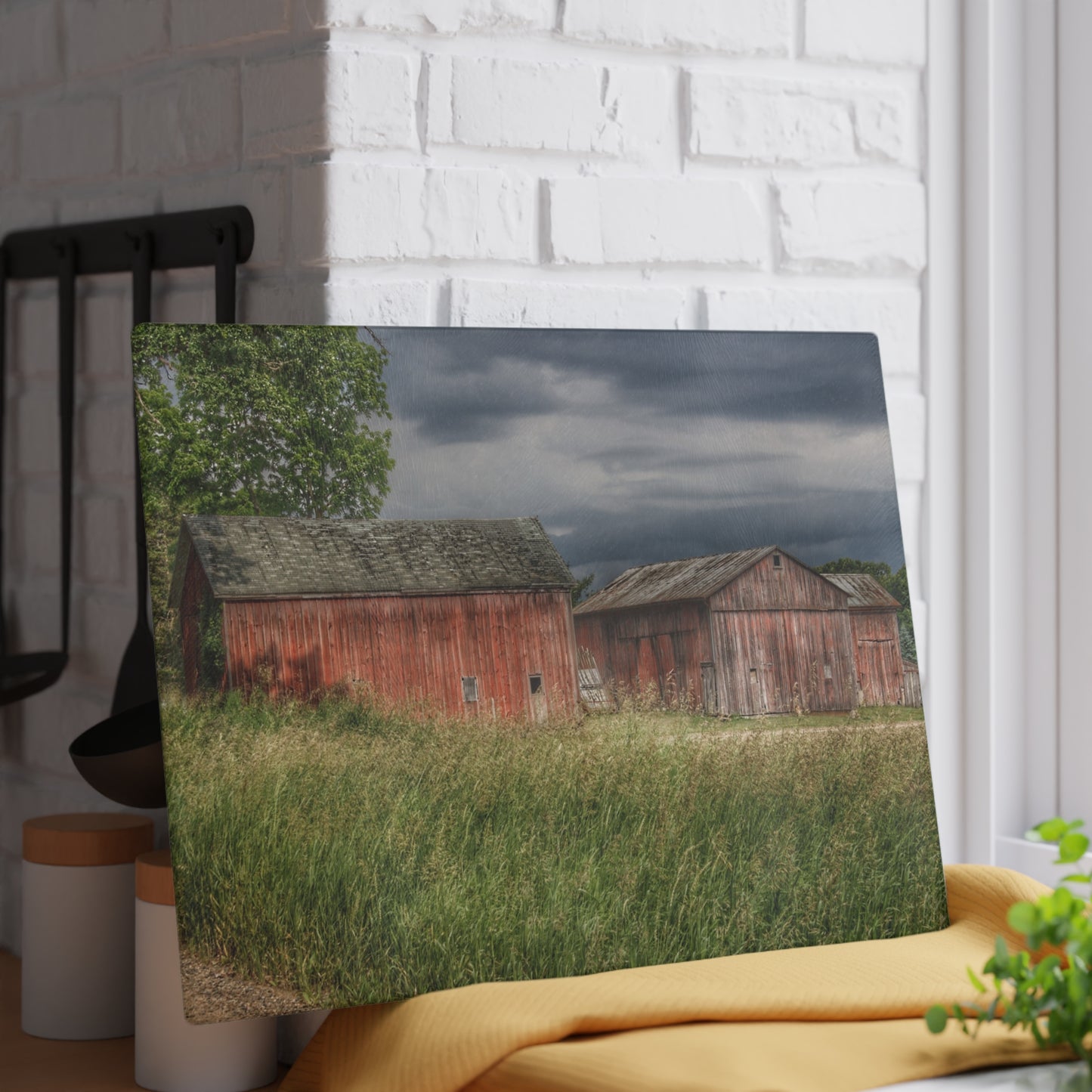 U R There Photography Hunters Creek Reds Rustic Farmhouse Tempered-Glass Cutting Board